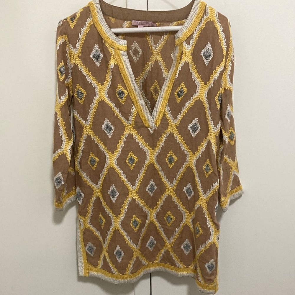 Calypso St. Barth Linen Embroidered & Beaded Tunic/Mini Dress. Size XS.